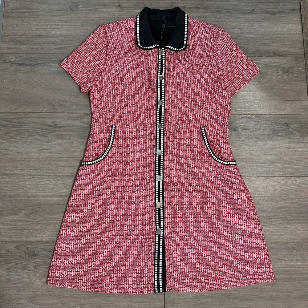 Renati style Tweed Shift Dress with Contrast Trim